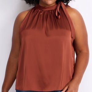 Skies Are Blue Rust Tie-Neck Sleeveless Blouse